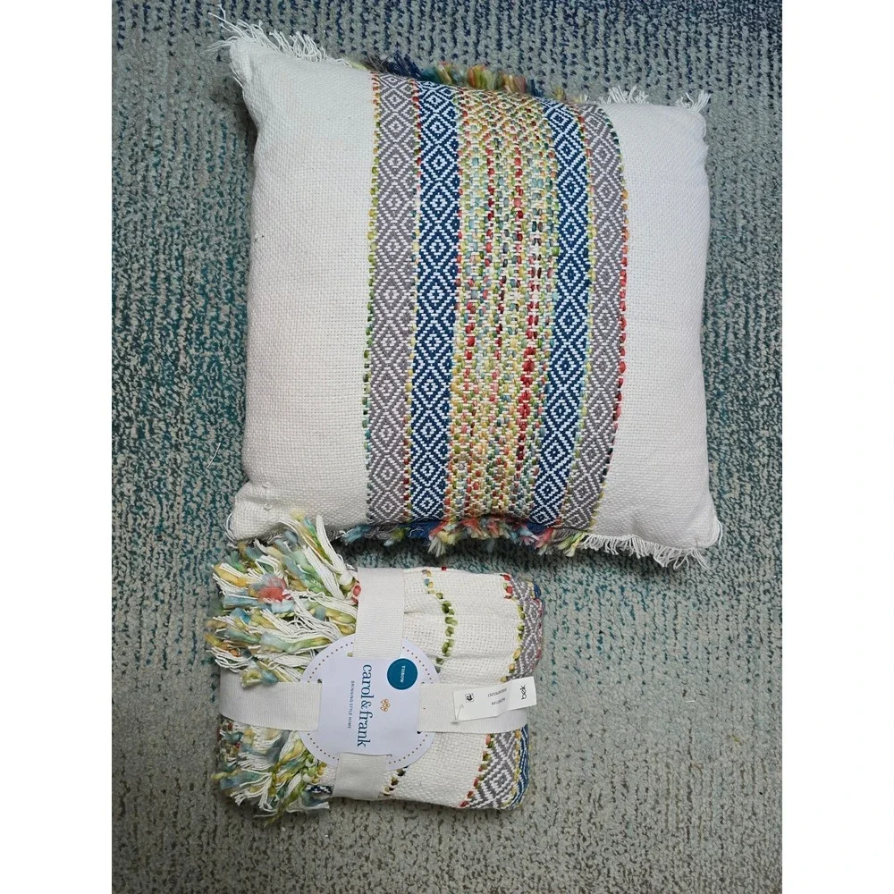 Carol & Frank Sunny Daze Ashley Throw Blanket & Pillow Set Cream Multi New